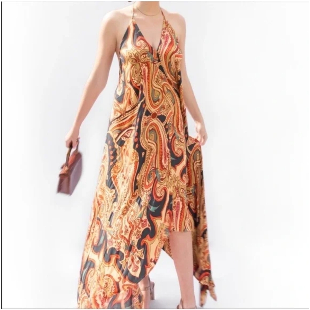 Lovestitch Asymmetrical Paisley Dress - Red and Gold